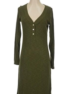 Gap Olive Green Ribbed Henley midi dress - L